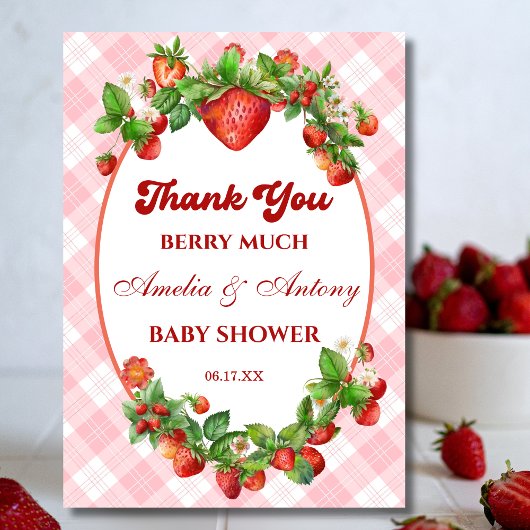 Berry Sweet Strawberry Baby shower Bedankkaart