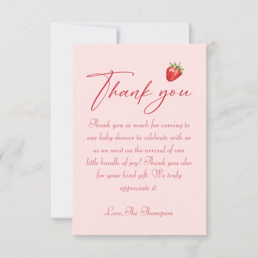 Berry Sweet Strawberry Baby shower Bedankkaart (Voorkant)