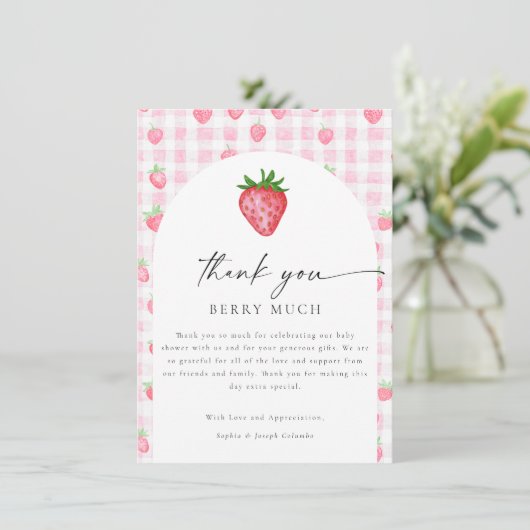 Berry Sweet Strawberry Baby shower Bedankt Card (Staand voorkant)