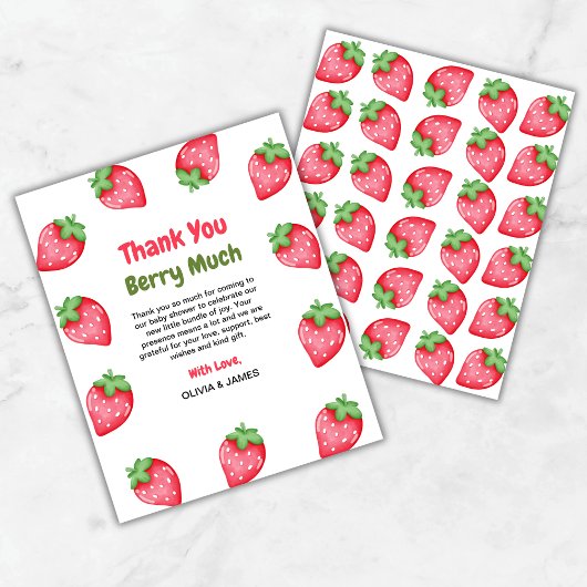 Berry Sweet Strawberry Baby shower Bedankt Card