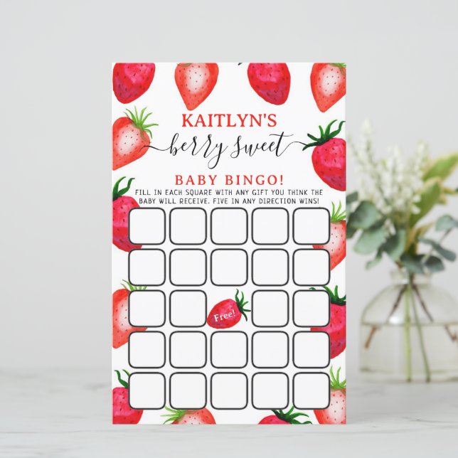 Berry Sweet Strawberry Baby shower Bingo spel (Staand voorkant)