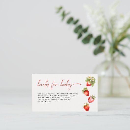 Berry Sweet Strawberry Baby shower Boekaanvraag Informatiekaartje (Staand voorkant)