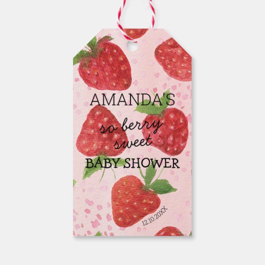 Berry Sweet Strawberry Baby shower Cadeaulabel (Achterkant)