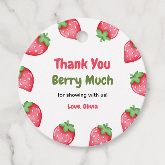 Berry Sweet Strawberry Baby shower Dank u Bedankjes Labels (Voorkant)