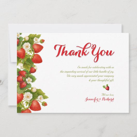 Berry Sweet Strawberry Baby shower Dank u Bedankkaart (Voorkant)
