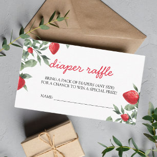 Berry Sweet Strawberry Baby shower Diaper Raffle Informatiekaartje