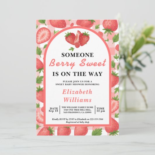 Berry Sweet Strawberry Baby shower | FOTO Kaart (Staand voorkant)