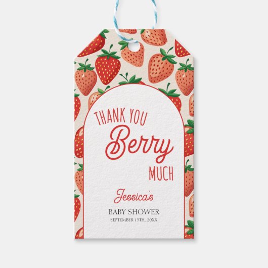 Berry Sweet Strawberry Baby shower Gift Label Cadeaulabel (Voorkant)