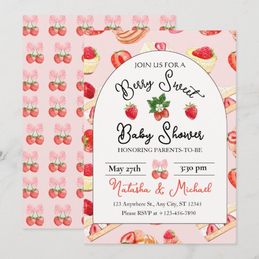 Berry Sweet Strawberry Baby shower Kaart (Voorkant / Achterkant)