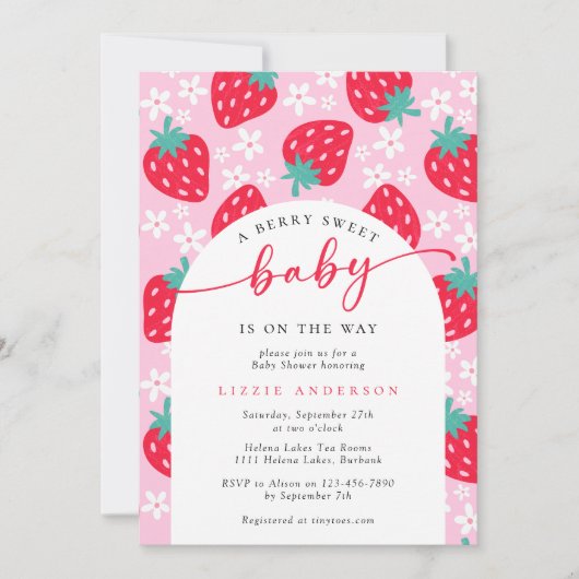 Berry Sweet Strawberry Baby shower Kaart (Voorkant)