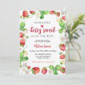 Berry Sweet Strawberry Baby Shower Kaart (Staand voorkant)