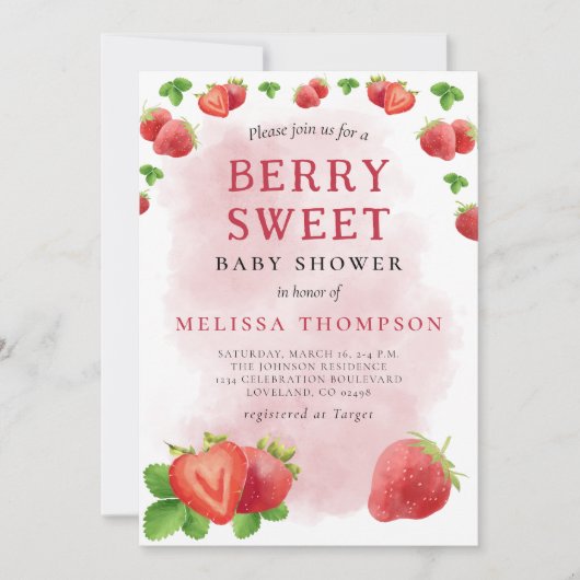 Berry Sweet Strawberry Baby shower Kaart (Voorkant)