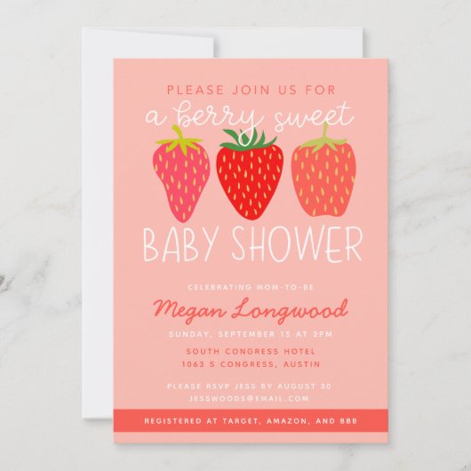 Berry Sweet Strawberry Baby shower Kaart (Voorkant)