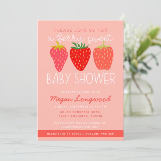 Berry Sweet Strawberry Baby shower Kaart (Staand voorkant)