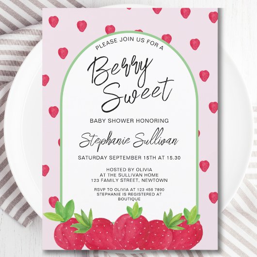 Berry Sweet Strawberry Baby shower Kaart