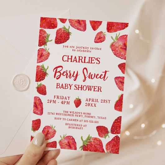 Berry Sweet Strawberry Baby shower Kaart