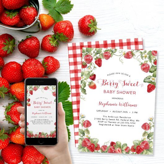 Berry Sweet Strawberry Baby shower Kaart