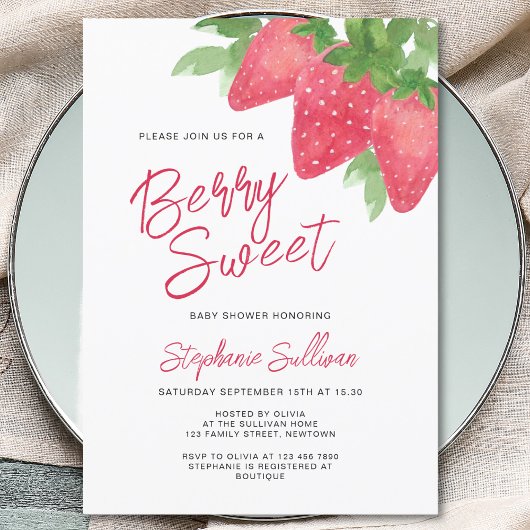 Berry Sweet Strawberry Baby shower Kaart