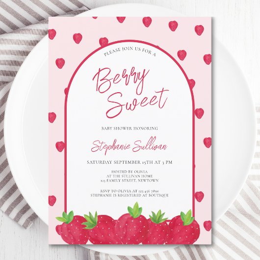 Berry Sweet Strawberry Baby shower Kaart