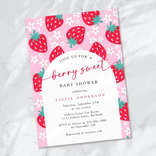 Berry Sweet Strawberry Baby shower Kaart