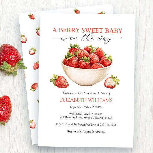 Berry Sweet Strawberry Baby shower Kaart