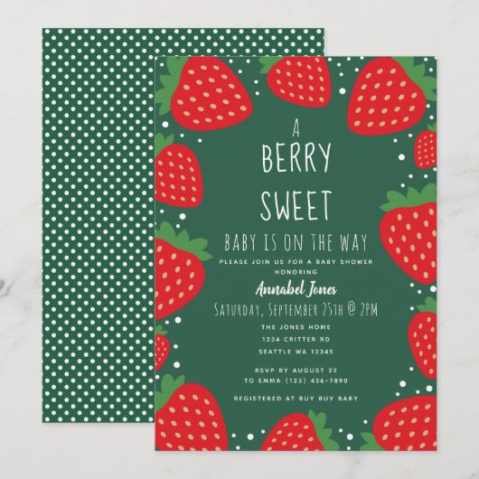 Berry Sweet Strawberry Baby shower Kaart (Voorkant / Achterkant)