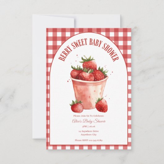 Berry Sweet Strawberry Baby shower Kaart (Voorkant)