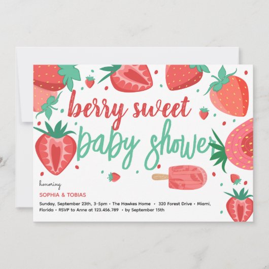 Berry sweet strawberry baby shower kaart (Voorkant)