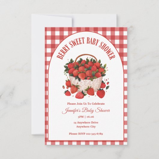 Berry Sweet Strawberry Baby shower Kaart (Voorkant)
