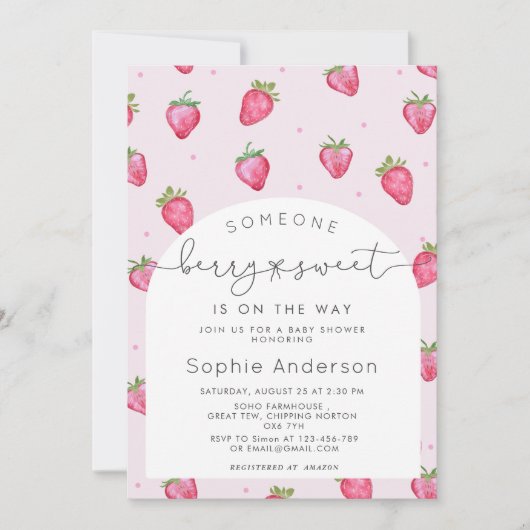 Berry Sweet Strawberry Baby shower Kaart (Voorkant)