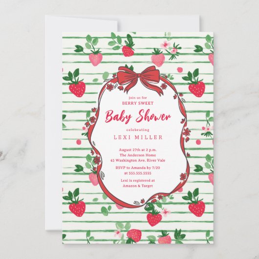 Berry Sweet Strawberry Baby shower Kaart (Voorkant)