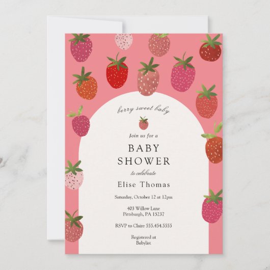 Berry Sweet Strawberry Baby shower Kaart (Voorkant)
