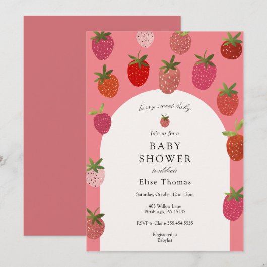 Berry Sweet Strawberry Baby shower Kaart (Voorkant / Achterkant)
