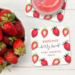 Berry Sweet Strawberry Baby shower Kartonnen Onderzetters<br><div class="desc">Deze zoete aardbeien onderzetters zijn ideaal voor iedereen die dit jaar een baby shower viert. Het ontwerp is voorzien van handgeschilderde waterverf aardbeien en gemakkelijk te personaliseren sjabloon formulering. Overeenkomende feestartikelen zijn te vinden in het collectie.</div>