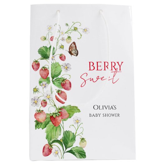 Berry Sweet Strawberry Baby shower Medium Cadeauzakje (Voorkant)