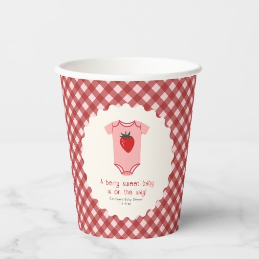 Berry Sweet Strawberry Baby shower Papieren Bekers (Voorkant)