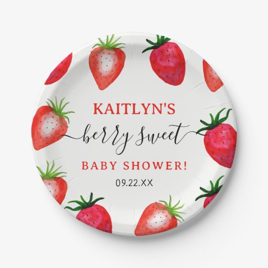 Berry Sweet Strawberry Baby shower Papieren Bordje (Voorkant)