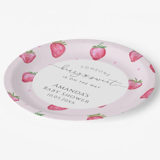 Berry Sweet Strawberry Baby shower Papieren Bordje (Gekanteld)