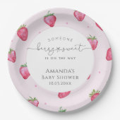 Berry Sweet Strawberry Baby shower Papieren Bordje (Voorkant)