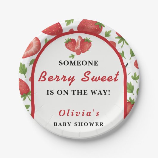 Berry Sweet Strawberry Baby shower Papieren Bordje (Voorkant)