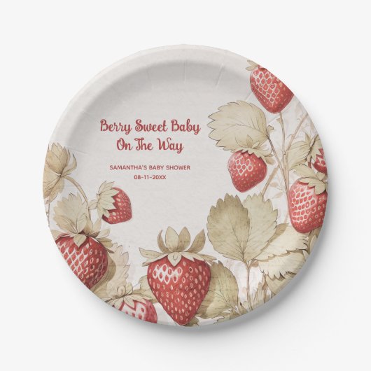 Berry Sweet Strawberry baby shower Papieren Bordje (Voorkant)