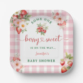 Berry Sweet Strawberry Baby shower Papieren Bordje (Voorkant)