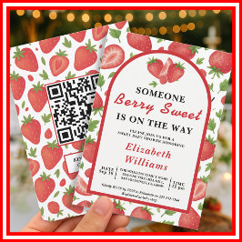 Berry Sweet Strawberry Baby shower | QR RSVP Kaart