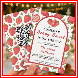 Berry Sweet Strawberry Baby shower   QR RSVP Kaart