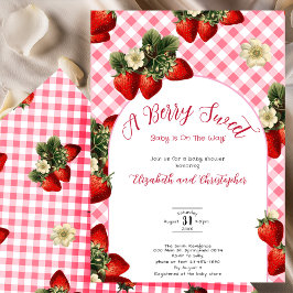 Berry Sweet Strawberry Baby Shower Red Gingham Kaart