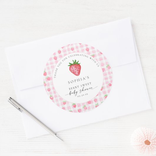 Berry Sweet Strawberry Baby shower Rond Dank u Ronde Sticker (Envelop)