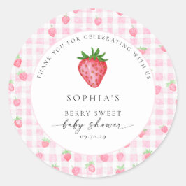 Berry Sweet Strawberry Baby shower Rond Dank u Ronde Sticker