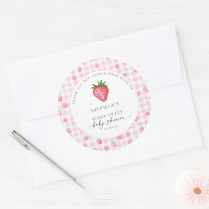 Berry Sweet Strawberry Baby shower Rond Dank u Ronde Sticker