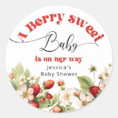 Berry sweet Strawberry baby shower Ronde Sticker (Voorkant)
