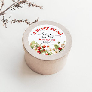 Berry sweet Strawberry baby shower Ronde Sticker
